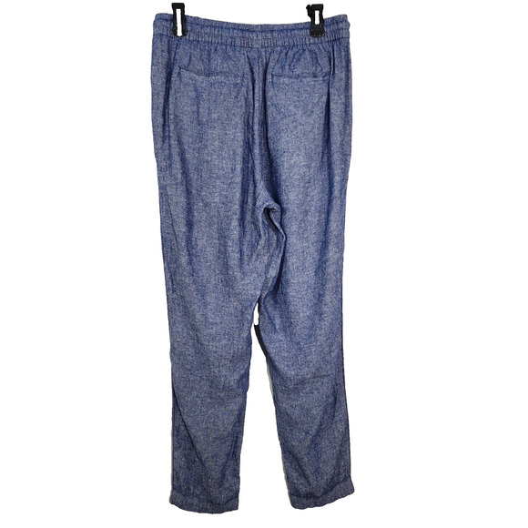 Old Navy Pants Medium Tall High Waisted Linen Blend Straight Cropped Chambray - Picture 2 of 10